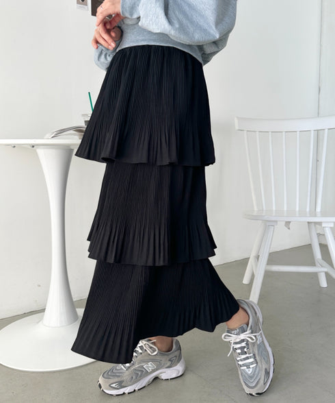 3段ティアードフリル カンカンロング丈スカート | CL2232304 | ブラック