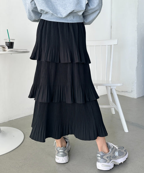3段ティアードフリル カンカンロング丈スカート | CL2232304 | ブラック