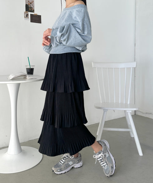 3段ティアードフリル カンカンロング丈スカート | CL2232304 | ブラック