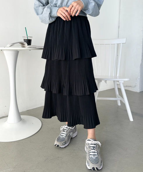 3段ティアードフリル カンカンロング丈スカート | CL2232304 | ブラック