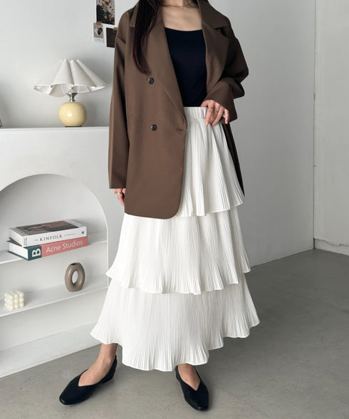 3段ティアードフリル カンカンロング丈スカート | CL2232304 | ホワイト