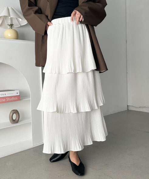 3段ティアードフリル カンカンロング丈スカート | CL2232304 | ホワイト