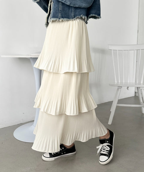 3段ティアードフリル カンカンロング丈スカート | CL2232304 | アイボリー
