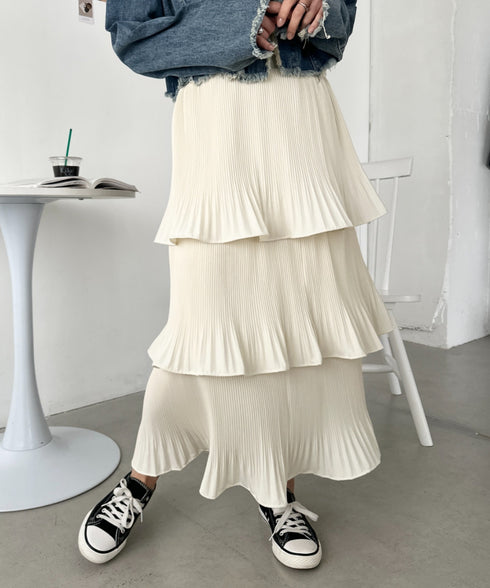 3段ティアードフリル カンカンロング丈スカート | CL2232304 | アイボリー