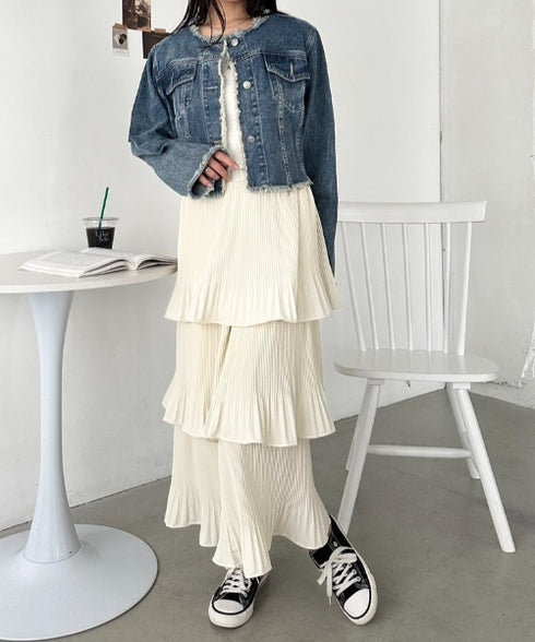 3段ティアードフリル カンカンロング丈スカート | CL2232304 | アイボリー