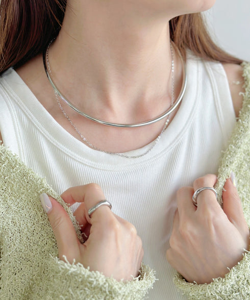 メタルラウンド レイヤード チョーカー ネックカフ | MD4231013 | シルバー