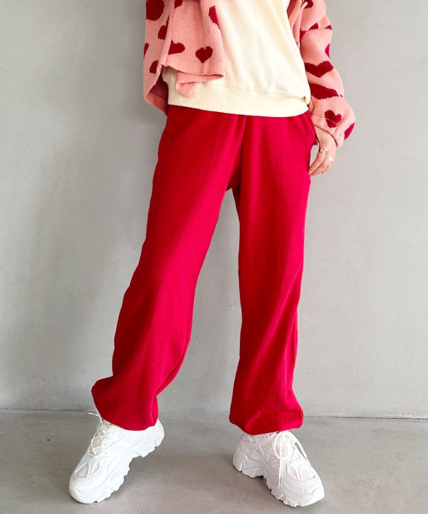 【S ~XXLサイズ対応】カラー ワイド ルーズ ビッグ オーバーサイズ スウェットパンツ | IM2232021 | レッド