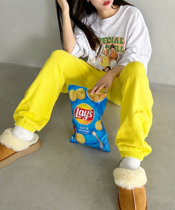 【S ~XXLサイズ対応】カラー ワイド ルーズ ビッグ オーバーサイズ スウェットパンツ | IM2232021 | イエロー