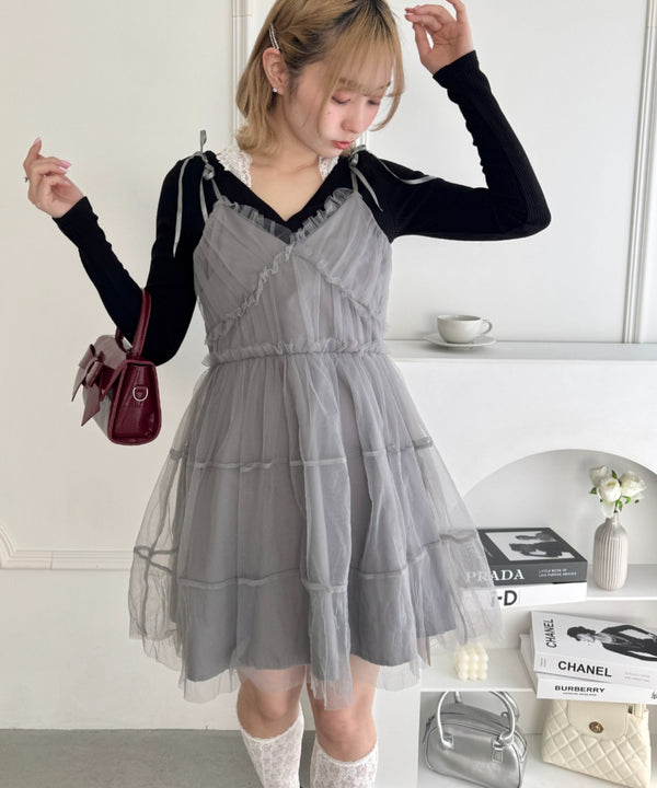 チュールティアードミニキャミワンピース | LO2233022 | グレー