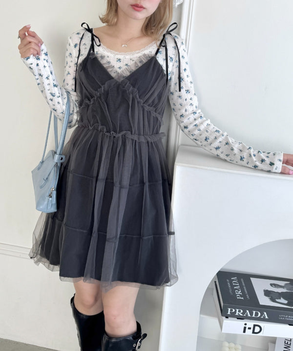 チュールティアードミニキャミワンピース | LO2233022 | ブラック