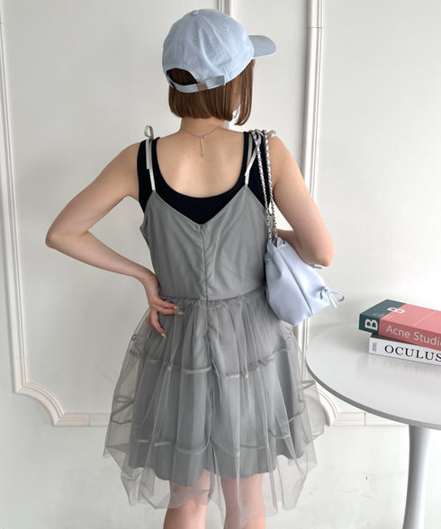 チュールティアードミニキャミワンピース | LO2233022 | グレー