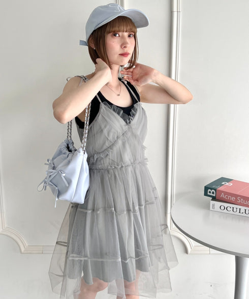 チュールティアードミニキャミワンピース | LO2233022 | グレー