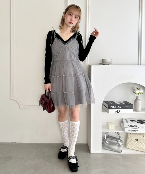 チュールティアードミニキャミワンピース | LO2233022 | グレー