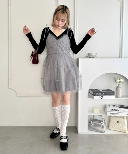 チュールティアードミニキャミワンピース | LO2233022 | グレー