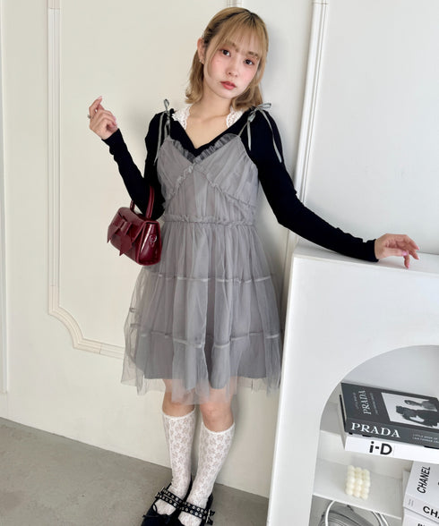 チュールティアードミニキャミワンピース | LO2233022 | グレー