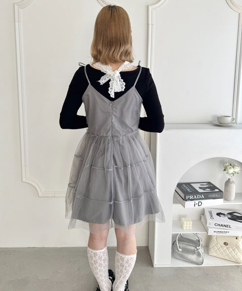 チュールティアードミニキャミワンピース | LO2233022 | グレー