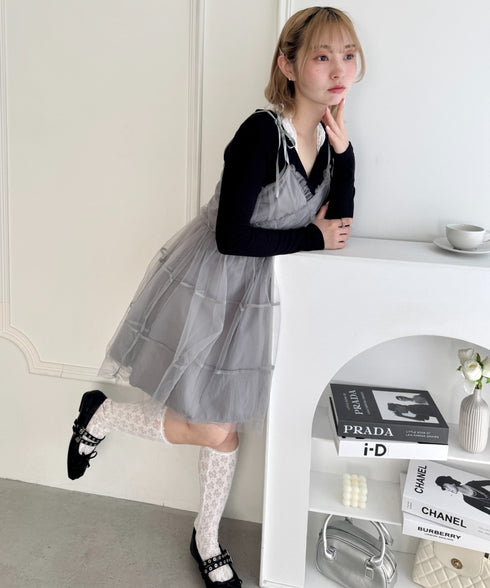 チュールティアードミニキャミワンピース | LO2233022 | グレー