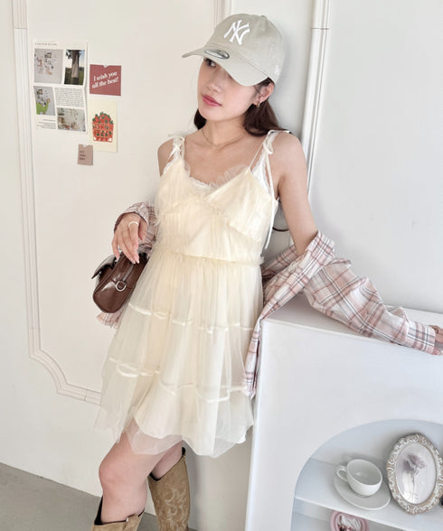 チュールティアードミニキャミワンピース | LO2233022 | アイボリー