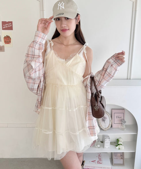 チュールティアードミニキャミワンピース | LO2233022 | アイボリー