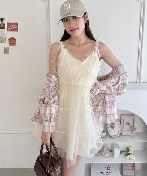 チュールティアードミニキャミワンピース | LO2233022 | アイボリー