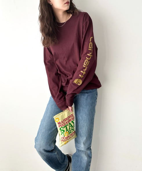 Carhartt(カーハート)/袖ロゴ ロンT USA規格 ルーズフィット ヘビーウェイト 6.75Oz ビッグサイズ オーバーサイズ コットン K231/ LOOSE FIT HEAVYWEIGHT LONG-SLEEVE LOGO SLEEVE GRAPHIC T-SHIRT | IM2233010 | ワインレッド