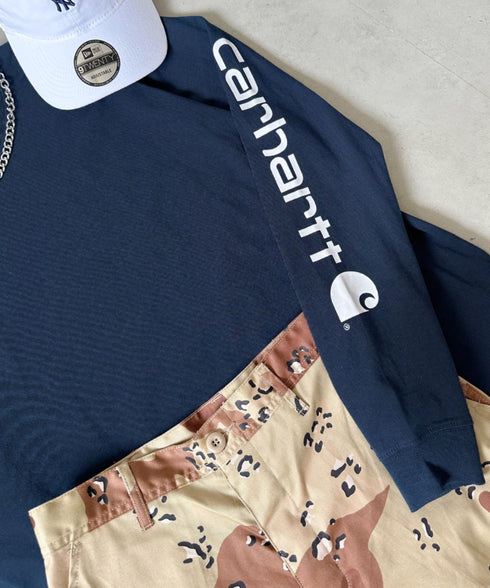 Carhartt(カーハート)/袖ロゴ ロンT USA規格 ルーズフィット ヘビーウェイト 6.75Oz ビッグサイズ オーバーサイズ コットン K231/ LOOSE FIT HEAVYWEIGHT LONG-SLEEVE LOGO SLEEVE GRAPHIC T-SHIRT | IM2233010 | ネイビー