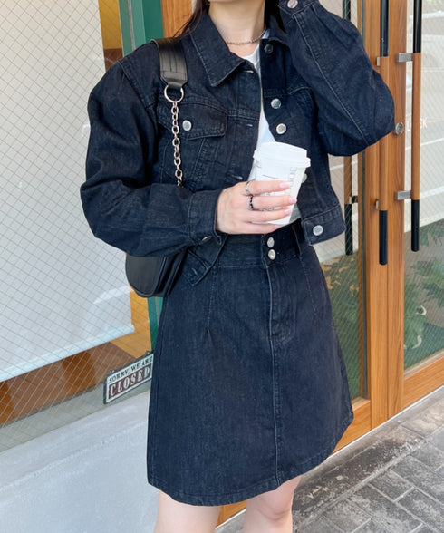 クロップド丈デニムジャケットセットアップ | CL2233073 | ブラック