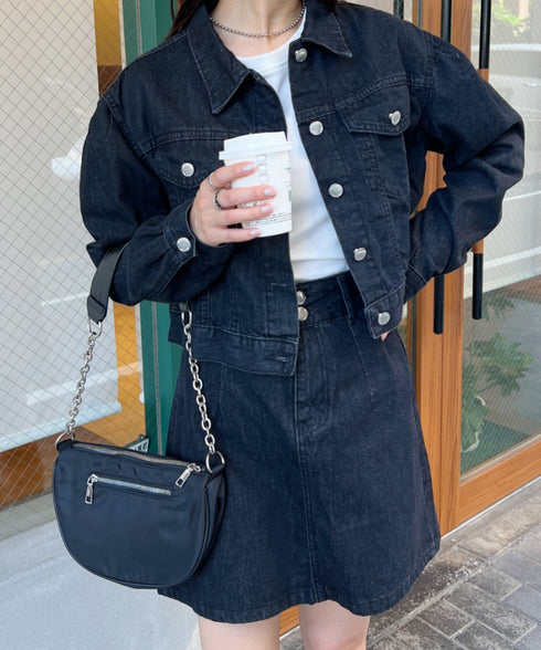 クロップド丈デニムジャケットセットアップ | CL2233073 | ブラック