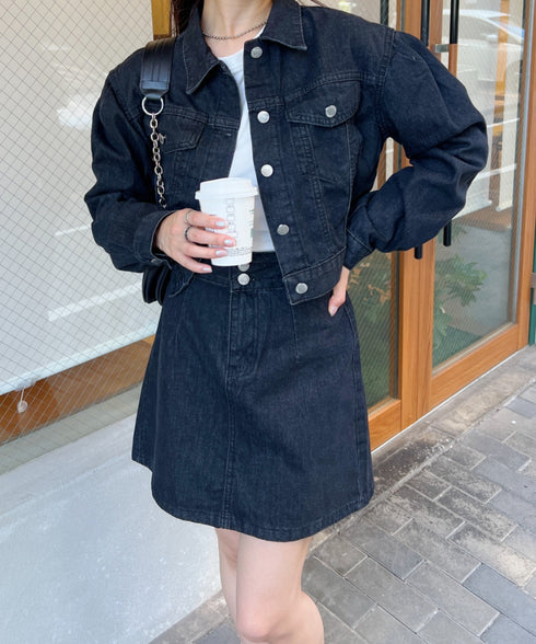 クロップド丈デニムジャケットセットアップ | CL2233073 | ブラック