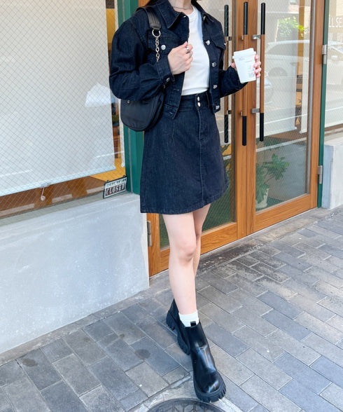 クロップド丈デニムジャケットセットアップ | CL2233073 | ブラック