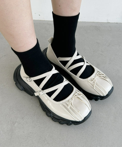 【22.5cm~24.5cm】ボリュームソールバレリーナストラップシューズ | LO3233215 | アイボリー