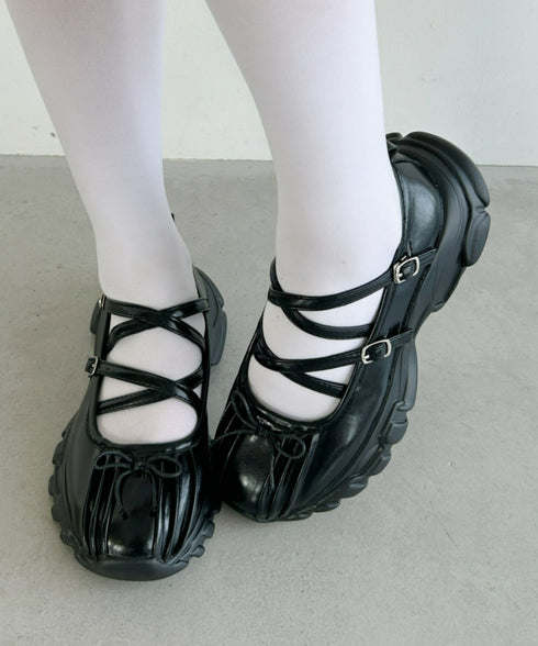 【22.5cm~24.5cm】ボリュームソールバレリーナストラップシューズ | LO3233215 | ブラック