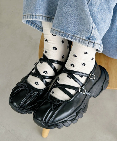 【22.5cm~24.5cm】ボリュームソールバレリーナストラップシューズ | LO3233215 | ブラック