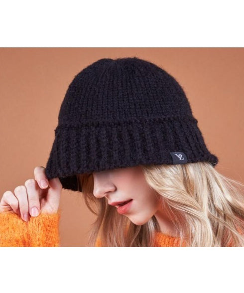 VARZAR(バザール)/Monogram Label Wool Knit Bucket Hat/モノグラム ラベル ウール ニット バケットハット | IL5233053 | ブラック