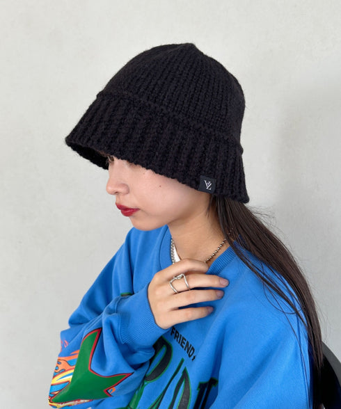 VARZAR(バザール)/Monogram Label Wool Knit Bucket Hat/モノグラム ラベル ウール ニット バケットハット | IL5233053 | ブラック