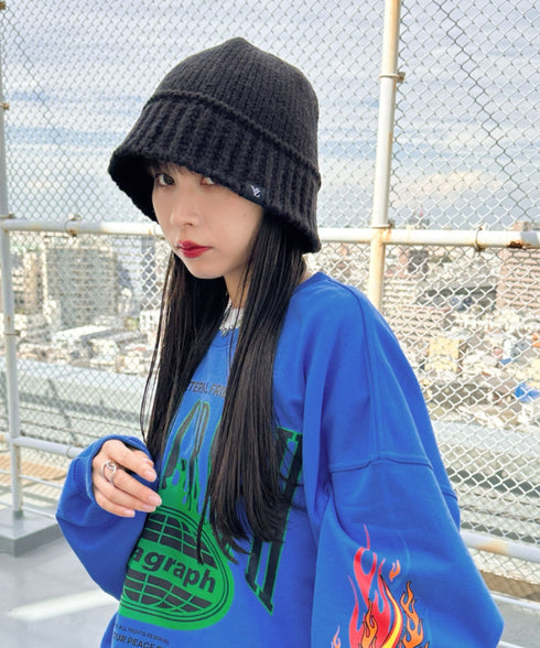 VARZAR(バザール)/Monogram Label Wool Knit Bucket Hat/モノグラム ラベル ウール ニット バケットハット | IL5233053 | ブラック