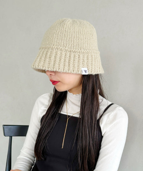 VARZAR(バザール)/Monogram Label Wool Knit Bucket Hat/モノグラム ラベル ウール ニット バケットハット | IL5233053 | ベージュ