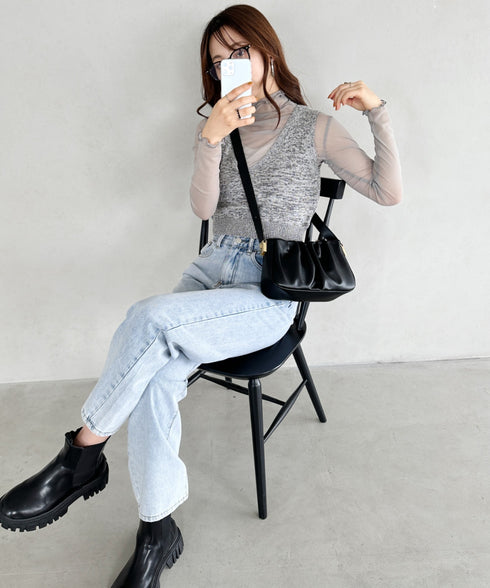 tack desigh leather shoulder bag/2WAYタックデザインPUショルダーバッグ | UN1233730 | ブラック