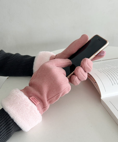 【スマホ対応】裏起毛ファー手袋 | MD6234004 | ピンク