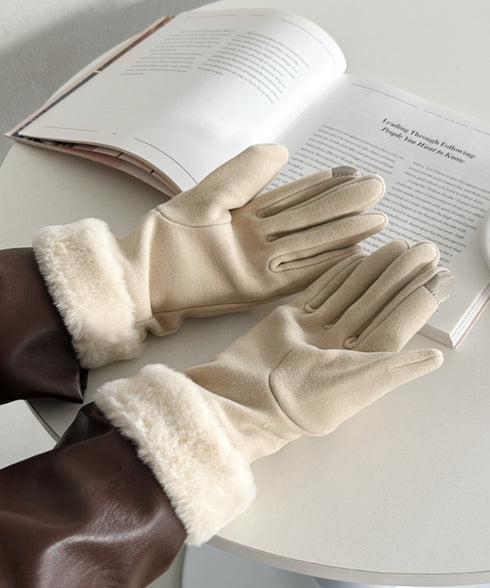 【スマホ対応】裏起毛ファー手袋 | MD6234004 | ベージュ