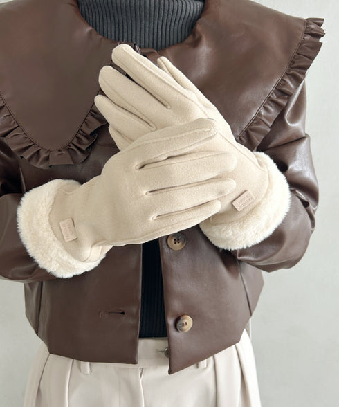 【スマホ対応】裏起毛ファー手袋 | MD6234004 | ベージュ
