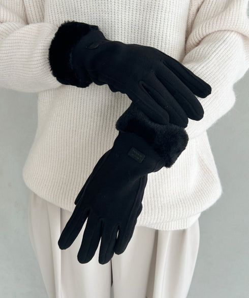 【スマホ対応】裏起毛ファー手袋 | MD6234004 | ブラック