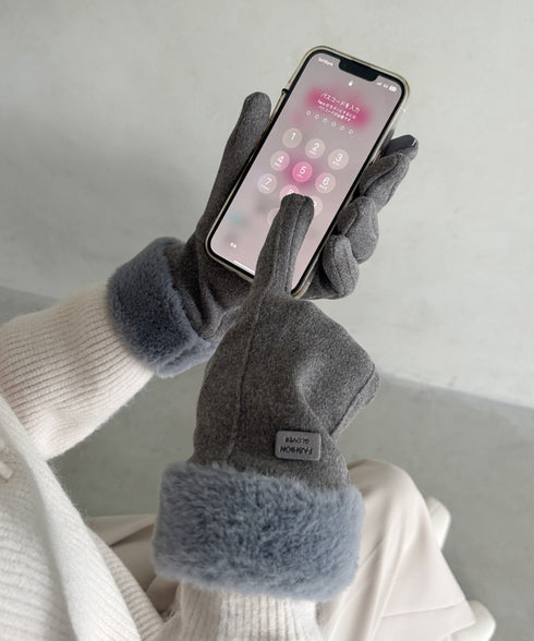 【スマホ対応】裏起毛ファー手袋 | MD6234004 | グレー