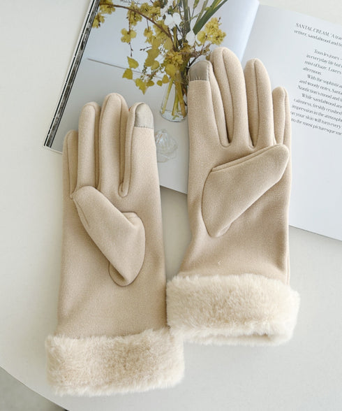 【スマホ対応】裏起毛ファー手袋 | MD6234004 | ベージュ