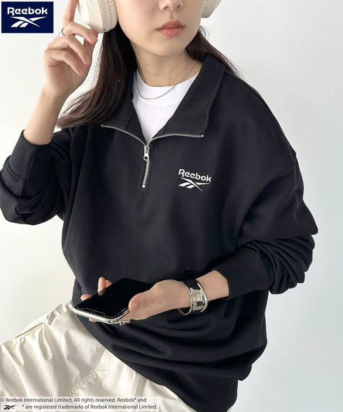 【WEB限定 別注】Reebok(リーボック)/ワンポイント 刺繍ロゴ ハーフジップ スウェット プルオーバー | IM2234030 | ブラック
