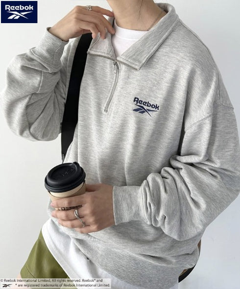 【WEB限定 別注】Reebok(リーボック)/ワンポイント 刺繍ロゴ ハーフジップ スウェット プルオーバー | IM2234030 | グレー