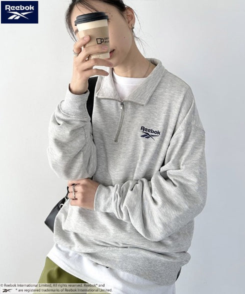 【WEB限定 別注】Reebok(リーボック)/ワンポイント 刺繍ロゴ ハーフジップ スウェット プルオーバー | IM2234030 | グレー