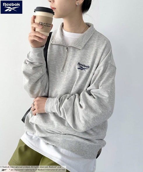【WEB限定 別注】Reebok(リーボック)/ワンポイント 刺繍ロゴ ハーフジップ スウェット プルオーバー | IM2234030 | グレー