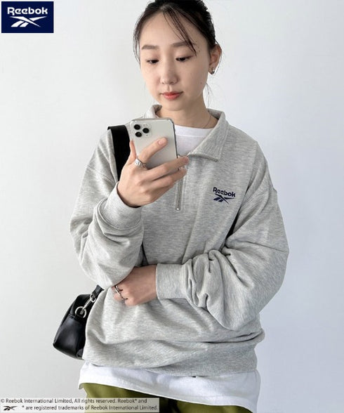 【WEB限定 別注】Reebok(リーボック)/ワンポイント 刺繍ロゴ ハーフジップ スウェット プルオーバー | IM2234030 | グレー