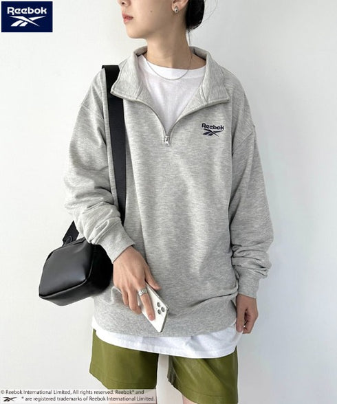 【WEB限定 別注】Reebok(リーボック)/ワンポイント 刺繍ロゴ ハーフジップ スウェット プルオーバー | IM2234030 | グレー